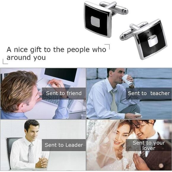 Men's Cufflinks Cuff Links for Men, Stainless Steel Tuxedo Shirt Cuff Links Set - Picture 5 of 6